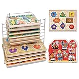 Melissa and Doug Jumbo Knob Puzzle Set With Large Shapes; Large Farm & Deluxe Wire Puzzle Rack
