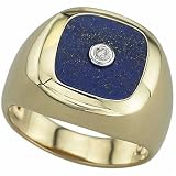 0.03 Ct. Round Brilliant Cut Diamond, Blue Lapis, 14Kt. Yellow Gold. Blue Lapis and Diamond Men's Ring