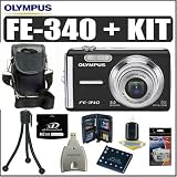 Olympus FE-340 8MP 4X Wide Zoom 2.7 Inch LCD Digital Camera Black + Kit