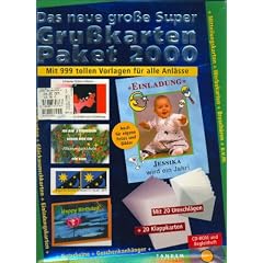 Das neue gro�e Super Gru�karten Paket 2000, 1 CD-ROM m. 20 Umschl�gen und 20 Klappkarten Mit 999 tollen Vorlagen f�r alle Anl�sse. F�r Windows 95/98. Gru�karte, Gl�ckwunschkarten, Einladungskarten, Gutscheine, Geschenkanh�nger, Mitteilungskarten, Werbekarten, Brosch�ren u. v. m.