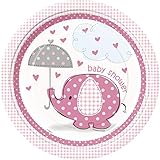 Umbrella Elephant Girl Baby Shower Large Paper Plates (8ct)