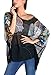 DJT Womens Batwing Sleeve Round Neck Flower Semi Sheer Top One Size Black #7