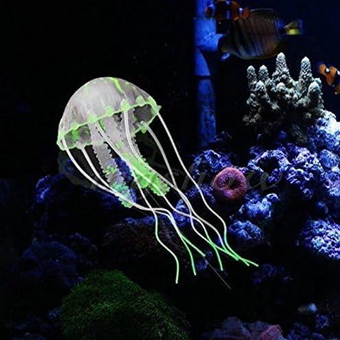 Demoon-Artificial Jellyfish-2 pcs Colorful Glowing Effect Soft Silicone Artificial Jellyfish Aquarium Ornament for Fish Tank (12 x 5 cm)