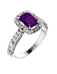 18K White Gold 7.00x5.00mm Emerald Cut Chatham Created Alexandrite and Diamond Ring -- LIFETIME WARRANTY