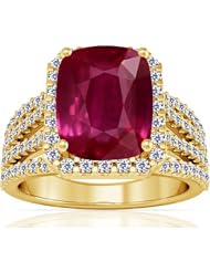 14K Yellow Gold Cushion Cut Ruby Ring With Sidestones
