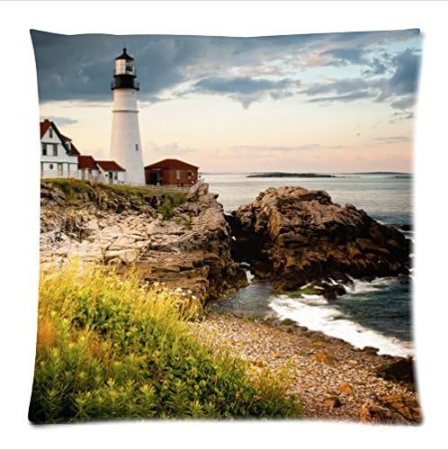 Personalized beautiful lighthouse pattern soft Satin bolster case pillowcase,Zipper pillow cases 18"(W)x18"(L)one side