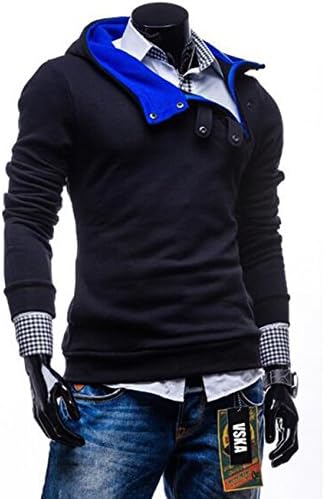 Ubling Mens Casual Luxury Buckle Hoodie Slim Cotton Sweatshirts Chest40 Black-blue