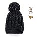 Women Knit Hat Winter Beanie with PomPom Slouchy Hats Skull Cap Thick Fleece Lining(Navy blue)