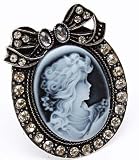 Beautiful Crystal Avenue Blue Cameo Pin/Broach Silver Tone with Ice Crystal Accents