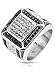 Stainless Steel Square Wide Cast Ring with Center Clear Simulated Gems and Paved Black Borders with Micro Paved Black & Clear Side View Designs, Width 18 MM - Crazy2Shop