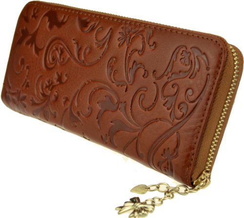 Heshe Women's Genuine Leather Purse Organizer Wallet Zippered Clutch Card Holder