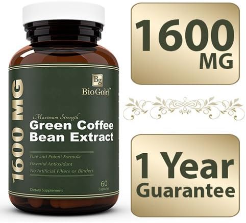 BIOGOLD MAXIMUM STRENGTH GREEN COFFEE BEAN EXTRACT - 1600 MG Per Serving - Highest on Amazon- Proven Results with a one-year 100% money back Guarantee.
