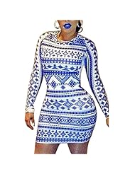 Sexy Spring Geometric Print Long Sleeves Bandage Dress/Bodycon Dress/Club Dress/Party Dress/Mini Dress 