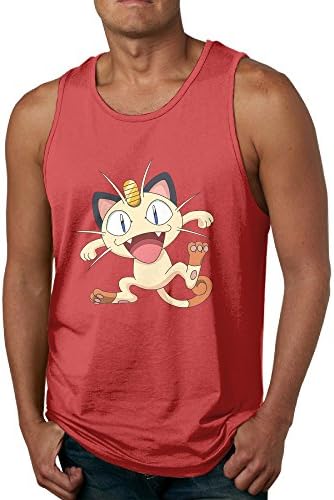 KTKY Man's Funny Meowth Athletic Basic Tank Top Top Large Red