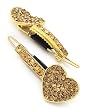 2 Goldtone Topaz Rhinestone Heart Metal Snap Hair Barette Clips