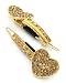 2 Goldtone Topaz Colored Rhinestone Heart Metal Snap Hair Barette Clips