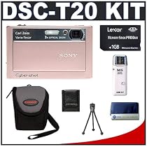 Sony CyberShot DSC-T20 8.0 Megapixel Digital Camera (Pink) with 3x Optical Zoom + Lexar Media 1GB 40x Platinum II Series Memory Stick (MS) PRO Duo Card + High Speed USB 2.0 Memory Stick (MS) Card Reader + Digital Camera Case