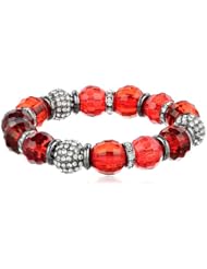 Nine West "Seeing Stars" Hematite Tone Ruby Red Pave Stretch Bracelet, 7"