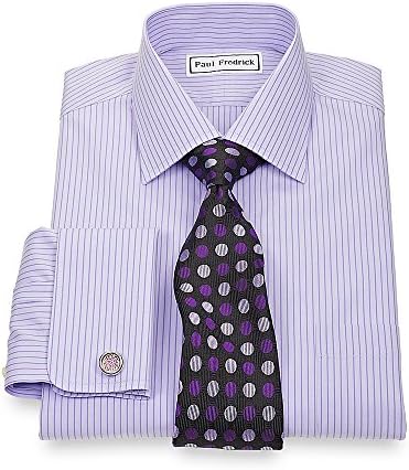 Paul Fredrick Men's Non-Iron Spread Collar French Cuff Trim Fit Dress Shirt Lavender 15.5/32