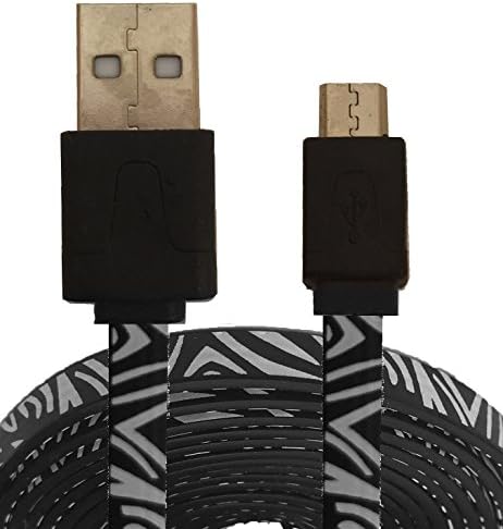 Zebra Stripe Tangle Free Noodle Style Micro USB Charging / Data Sync Cable fits Android Samsung Galaxy S3 S4 Reverb Note Google Nexus HTC One Touch Acer LG Optimus Pantech Blackberry Motorola HTC Sony Ericsson and most other micro USB devices (6ft Black)