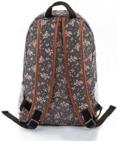 BlessingMall® 2014 New Fashion Korean Vintage Floral Print Lace Backpack - Black