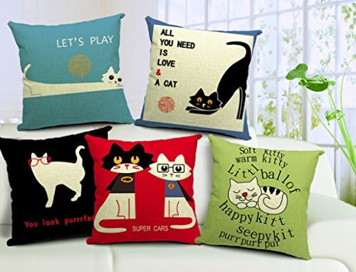 Topxin Cute Cat Combination Throw Pillow Case Cushion Cover Linen Cotton Natural Bed Pillow Protectors Home Bedding Decor -- (color#1)