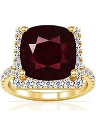 14K Yellow Gold Cushion Cut Ruby Ring With Sidestones