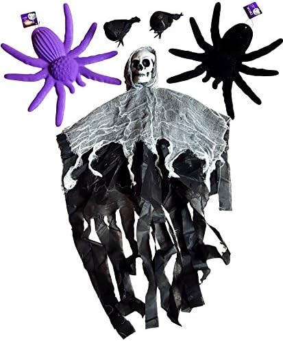 Halloween Decorations -5 Item Bundle - Hanging Ghoul Spiders Crows - to make your home more spooky