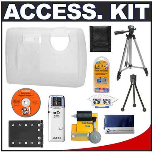 Olympus Clear Silicon Skin + Spare Li-42B Replacement Battery + Compact 50-inch Travel Tripod - Accessory Kit for Stylus 790SW & 850SW Waterproof Digital Cameras
