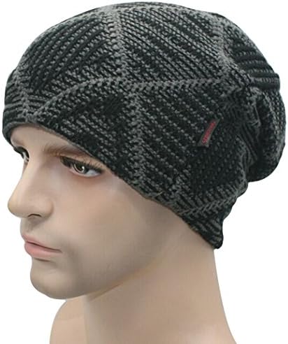 FHSom Men's Woolen Knit Black Lattice Stylish Warm Soft Slouchy Beanies Skull Snow Cap Hat