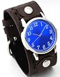 Biker's #US-W2582 Men's Brown Cuff Leather Strap Blue Dial Watch