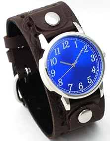 Biker's #US-W2582 Men's Brown Cuff Leather Strap Blue Dial Watch