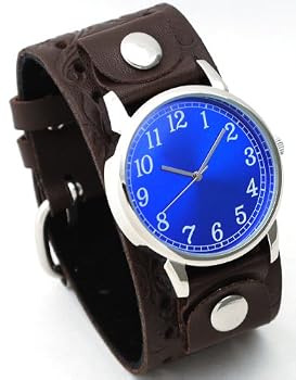 Biker's #US-W2582 Men's Brown Cuff Leather Strap Blue Dial Watch