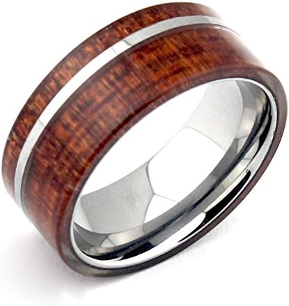 Men's Tungsten Bands Rings Hawaii Koa Wood Inlay 8mm Comfort Fit Unique Jewelry 9