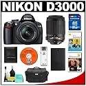 Nikon D3000 10MP Digital SLR Camera with 18-55mm f/3.5-5.6G AF-S DX VR Nikkor Zoom Lens & 55-200mm VR Zoom Lens with 16GB Card + EN-EL9a Battery + Nikon Gadget Bag + 2 Nikon School DVDs + Accessory Kit