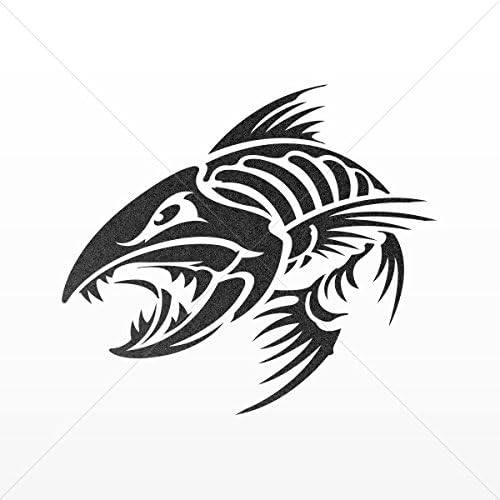 Sticker Decal Angry Fishbone Figure Tablet Laptops Weatherproof Sports Mettalic Black (10 X 8.8 In)