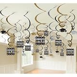 Black, SIlver and Gold Graduation Hanging Swirl Decorations (50 count)