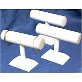 3 White Leather T-Bar Bracelet Necklace Watch Jewelry Displays