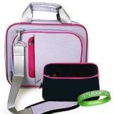 Apple MacBook Pro MC374LL/A 13.3-Inch Laptop Carrying Case with Shoulder Strap & Organization Pockets + 13.3 Black Labtop gloove w/Pink Trim & Extra Pocket!+13.3 Black Labtop gloove w/Green Trim & Extra Pocket!+ VG *LIVE*LAUGH*LOVE* Wrist Band 