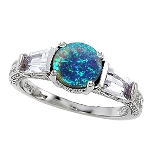 2.60 cttw 925 Sterling Silver 14K White Gold Plated Lab Created Blue Opal Engagement Ring Size 8