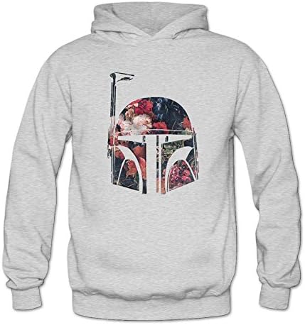 Fokiyo Custom Star Wars Boba Fett Floral Helmet Pullover Sweatshirts Women Light Grey XL