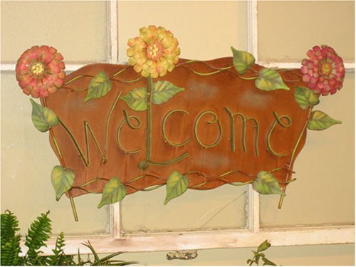 Zinnia Flowers Metal Welcome Sign and Plaque