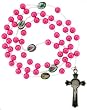 Pink Faux Pearl Rosary Necklace with Religious Icons - 22 in Necklace - 8mm Beads
