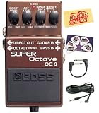 Boss OC-3 Super Octave Pedal Bundle with 10-Foot Instrument Cable, Patch Cable, Pick Card, and Polishing Cloth