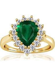 14K Yellow Gold Pear Cut Emerald Ring With Sidestones (GIA Certificate)