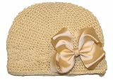 A Girl Company Ivory Crochet Beanie Hat with Ivory Hair Bow for Baby and Girl