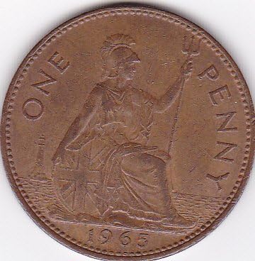 1965 Great Britain Large One Penny Coin