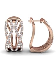 0.81 Ct Contemporary Weave Design Huggie Round Diamond Earrings Pave Set 14K White Gold