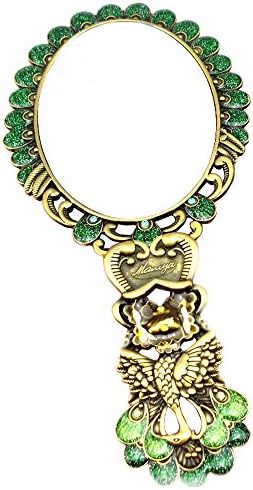 Art Nouveau Oval Handheld Fold Make-up Classical Mirror, Peacock Decorative Fashion Beauty Accessory