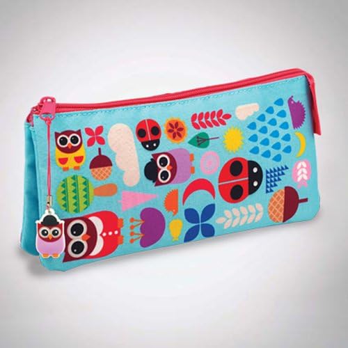 Give a Hoot Owl &amp; Ladybird 3-Pocket Pencil Case with Charm